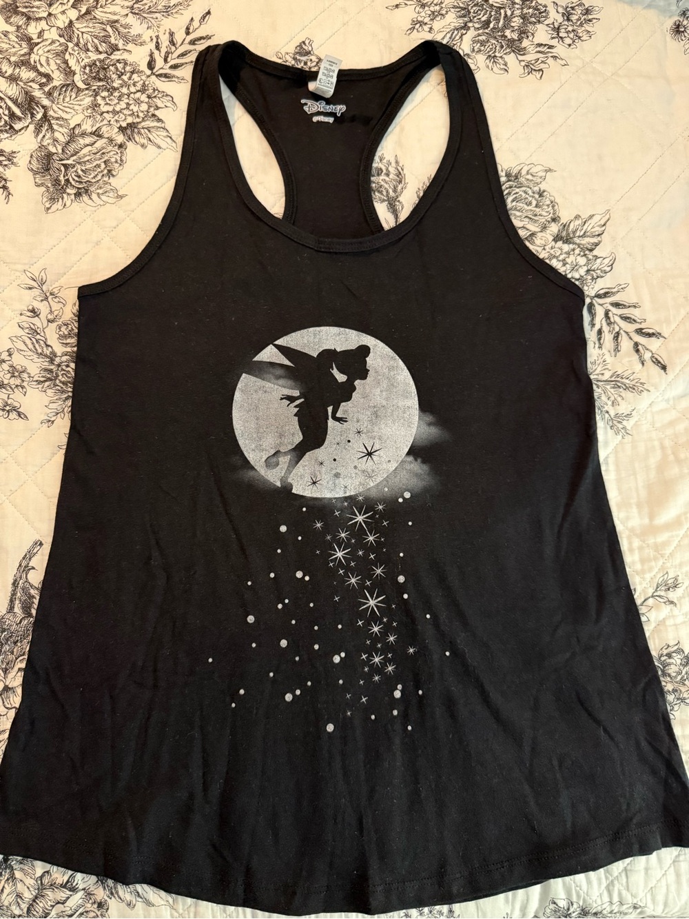 Disney Black Racerback Tank with Silver Tinker Bell Graphic